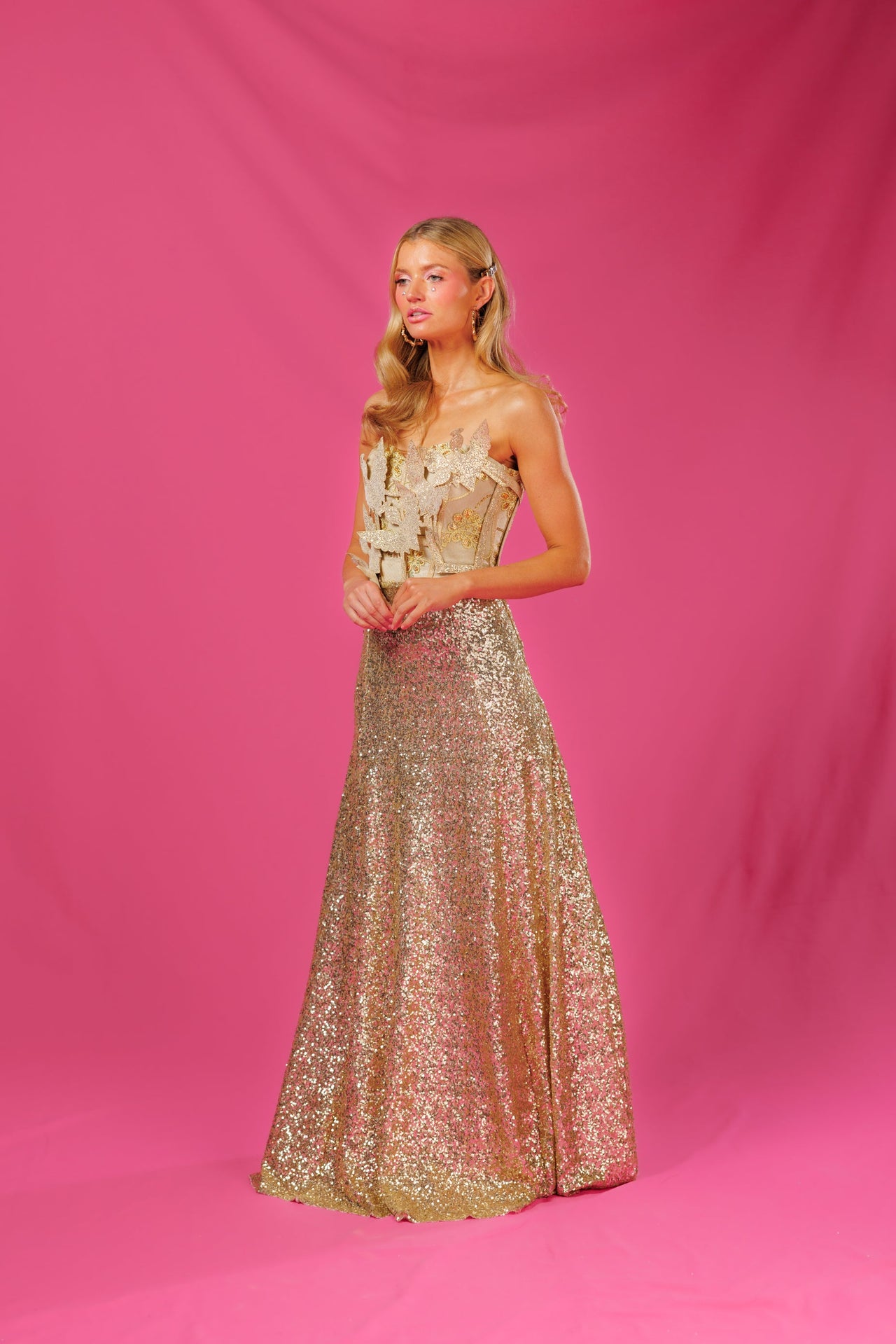 Floor length sparkly gold sequin skirt